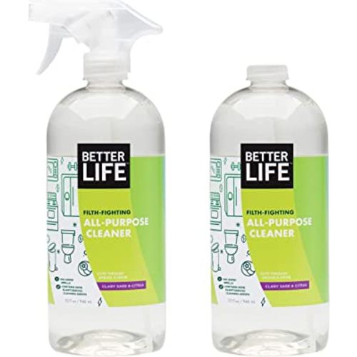 Better Life All Purpose Cleaner - Multipurpose Home and Kitchen Cleaning Spray for Glass, Countertops, Appliances, Upholstery & More - Multi-surface Spray Cleaner - 32oz (Pack of 2) Clary Sage/Citrus