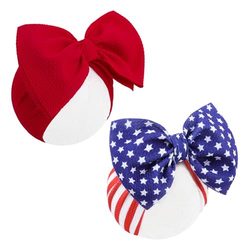 Lanmerry 4th of July Baby Hair Bows Girls Headband 6-12 Months Patriotic Hair Accessories Infant Baby Headbands with Bows Red Blue Large Bow Star