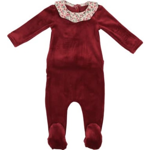 Floral Print Collar Velour Footie, 9 M