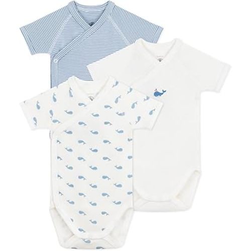 Petit Bateau Pack of BOYS babies' short-sleeved printed cotton wrapover bodies SIZES 1-12 MONTH