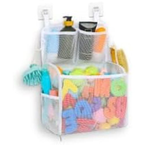 Goowin Bath Toy Storage Holder, Large Openings Bath Toy Organizer, Large Capacity Mesh Bathtub Toy Storage, Multi Use Bath Tub Toy Holder For Bathroom (White)