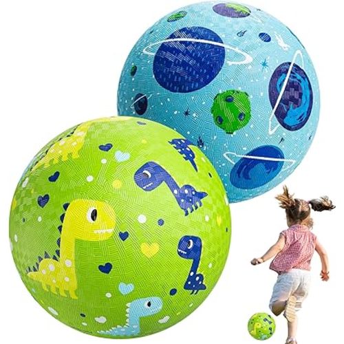 U&C Planet Playground Balls for Toddlers 1-3, 2 Pack 6 inch 8.5 inch Kickball for Kids Outdoor Indoor, Catoon Rubber Balls with Pump, Child Gift for Boys Girls 1-3 3-5 5-10
