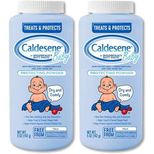 Caldesene Baby Cornstarch Powder with Zinc Oxide, 5 oz (Pack of 2)