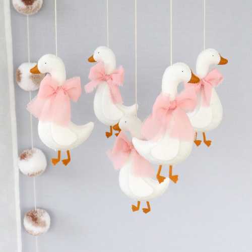 Goose with Bow Baby Crib Mobile- Pink