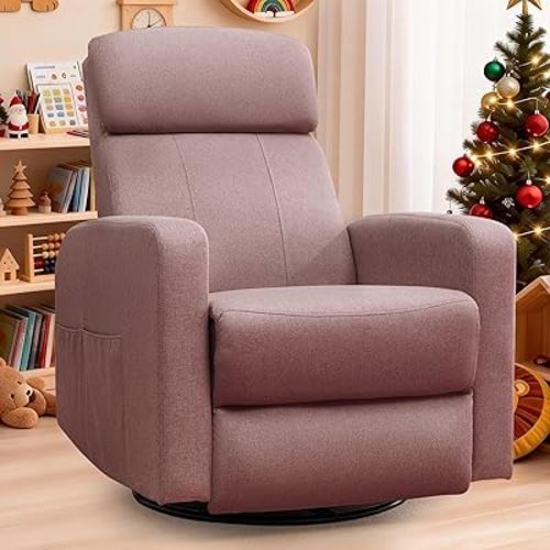 Power Swivel Recliner Chairs for Adults, Electric Glider Rocking Chair Nursery, Glider Recliner Nursery Chair with Classified Side Pocket, Nursery Rocking Chairs with USB and Type-C Ports
