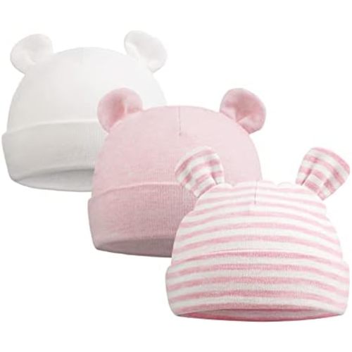 Original Cotton Newborn Hats for Girls Striped Preemie Baby Hats Bear Ears Infant Boys Beanies 0-6 Months