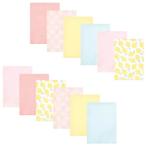Luvable Friends Hudson Baby Cotton Poly Flannel Burp Cloths 12pk, Yellow Daisy, One Size