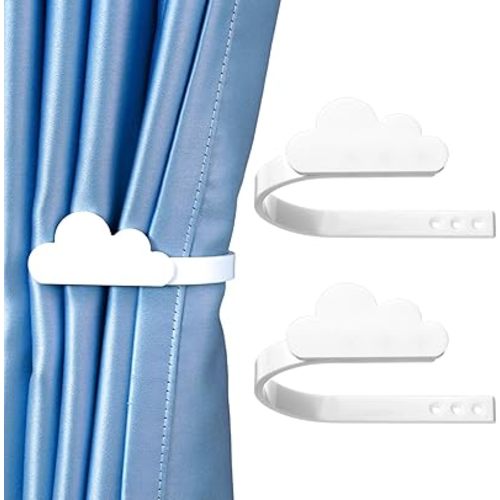 2 Pcs Curtain Tiebacks Magnetic White Curtain Holdbacks Cloud Wall Mounted Acrylic Mounted Tie Backs with Screw for Windows Nursery Home Decor