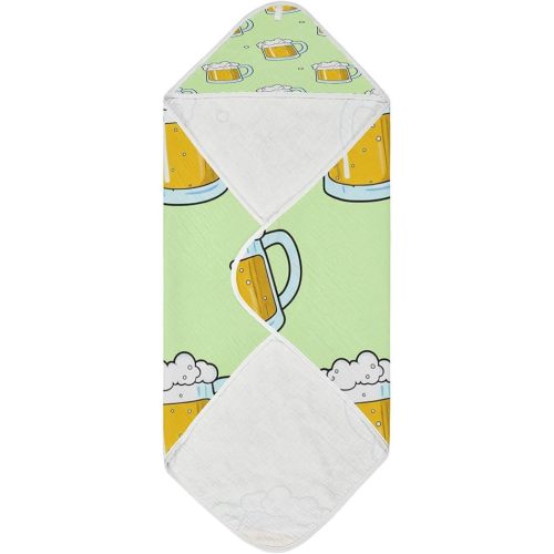 Kigai Beer Mug Cartoon Hooded Baby Towels, Ultra Soft & Absorbent Muslin Cotton Baby Bath Towel for Babies, Infants, Toddlers 30x30 Inch