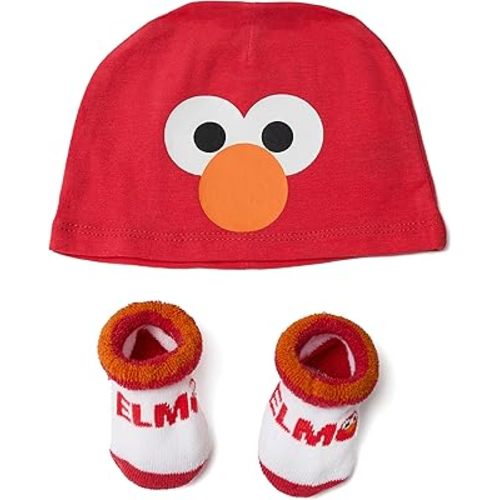 Sesame Street Elmo Beanie Hat and Booties Set – Adorable Baby Gift for Newborns and Infants (0-12M) Multicolor