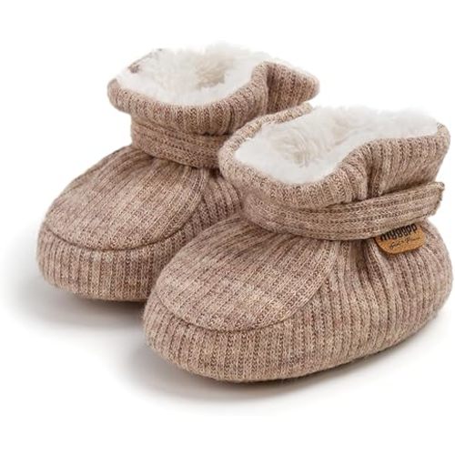 Baby Boys Girls Thermal Cotton Booties Non Skid Soft Sock Boots Infant Slippers Newborn First Walker Crib Shoes Apricot 11CM