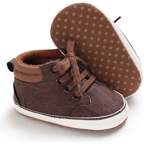 Meckior Toddler Baby Boys Girls High Tops Ankle Sneakers Soft Anti-Slip Sole PU Leather Moccasins Infant Newborn Prewalker First Walking Crib Shoes