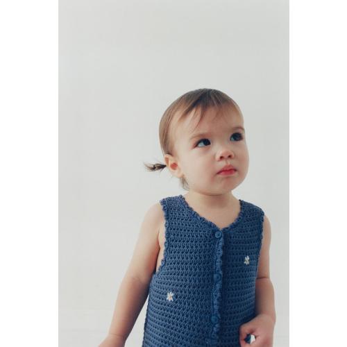 EMBROIDERED EYELET KNIT ROMPER - Blue | ZARA United States