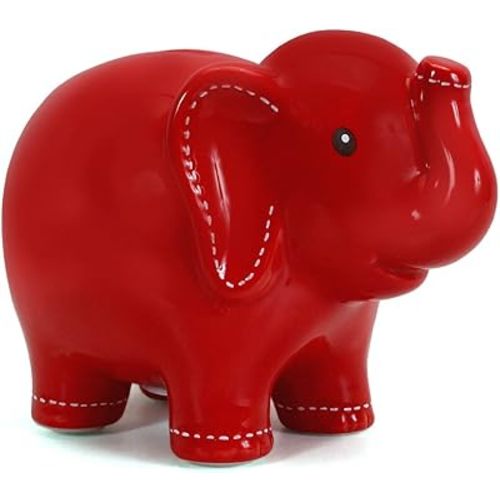 Child to Cherish Ceramic Stitched Elephant Piggy Bank, Red