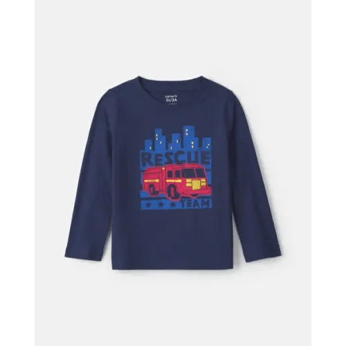 Toddler Boy 'Rescue Team' Firetruck Long-Sleeve Graphic Tee - Navy Blue | Carter's