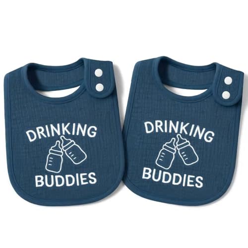 Twin Bibs – Ultra-Soft Cotton Yarn Twin Baby Bibs - 'Drinking Buddies' Design, High Absorbency, Perfect Infant Gift