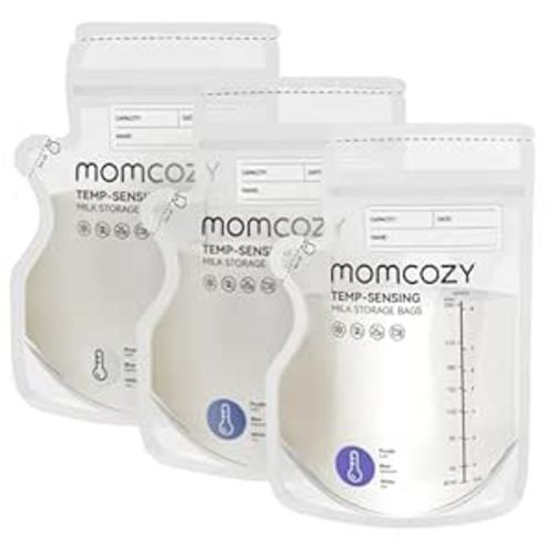 Momcozy Breastmilk Storage Bag, 8Oz, Temp-Sensing Color Change, 200 Count Milk Storage Bags Breastmilk with Pour Spout, Milk Bag with Self Standing for Breastfeeding, No Leak Presterilized for Freezer
