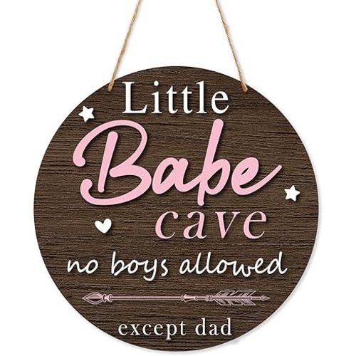 Little Babe Cave Sign for Room Decor, Cute Wood Hanging Sign for Baby Girl Nursery Decor Little Girl Nursery Room, Bedroom Rustic Woodland Wall Hanger Decorations -08