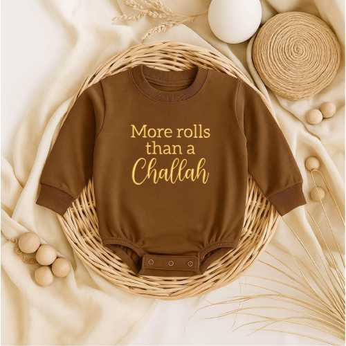 Funny Baby Romper – More Rolls Than a Challah Outfit, Jewish Baby Shower Gift, Long Sleeve Bodysuit
