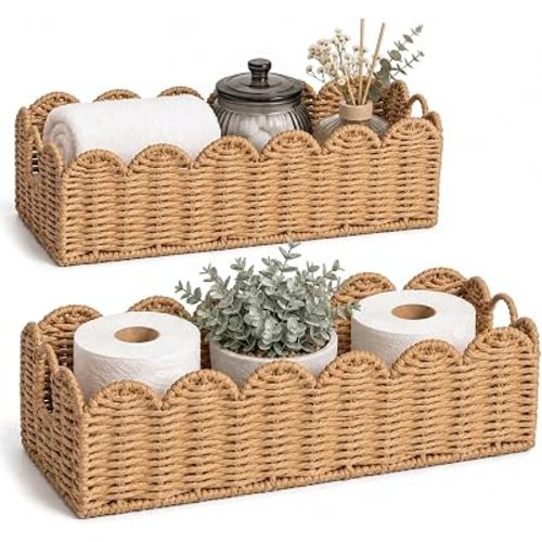 Scalloped Toilet Paper Storage Baskets with Handles, Set of 2