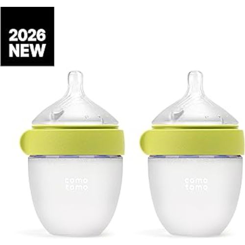 Amazon.com : Comotomo (Gen 2) Silicone Baby Bottle, Yellow, 5oz, 2-Pack | Premium food-contact grade silicone bottle with a truly slow-flow nipple and dual anti-colic vents for newborn feeding. : Baby