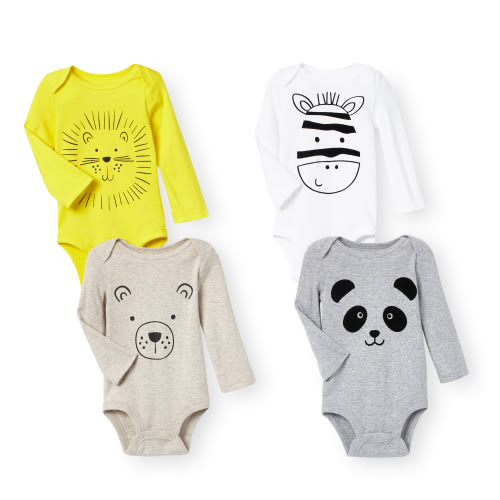 Koala Baby 4 Pack Animal Face Print Bodysuits