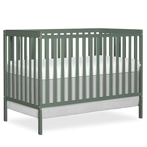 Dream On Me Synergy 5-in-1 Convertible Full-Size Baby Crib with Toddler, Day & Full Bed Conversion in Meadow Green, GreenGuard Gold & JPMA, 3 Mattress Heights, Sustainable Pinewood