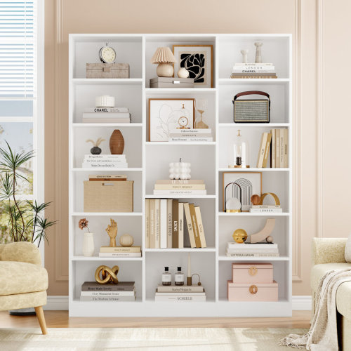 Ebern Designs Wakil 74"H X 59"W 6-Tier Large Wood Storage Bookcase & Reviews | Wayfair