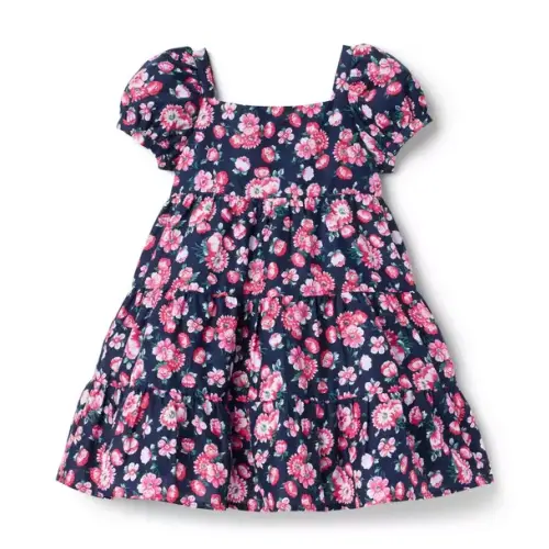 Girl Maritime Navy Floral Floral Puff Sleeve Dress by Janie and Jack