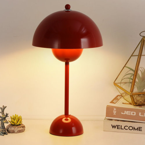 Ebern Designs Stafford Modern Red Flower Cute Small Dome Shade Table Lamp,nordic Minimalist Mushroom Lamp Retro Nightstand Bedside Lamp Desk Lamp | Wayfair