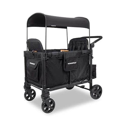 W4 Elite Pro Stroller Wagon (4 Seater) - Wagon Stroller with 5-Point Harnesses, Adjustable Push Handle, and Adjustable Sun Canopy - Safety Certified, Charcoal Gray