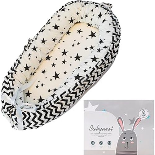 Best Morrison - Baby Lounger Cover for Newborn 0-24 Months 100% Cotton Newborn Portable Baby Lounger Pillow for Baby Organic Breathable Snuggle Nest for Home & Travel - Black & White