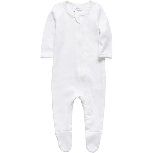 O2 BABY Baby Boys Girls Organic Cotton Zip Front Sleeper Pajamas, Footed Sleep 'n Play （3-6Months, Ivory）