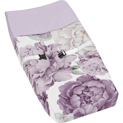 Sweet Jojo Designs Lavender Purple Boho Shabby Chic Floral Girl Baby Changing Pad Cover Infant Newborn Diaper Table Change Mat Sheet Lilac Violet Ivory Bohemian Vintage Garden Watercolor Flower Nature