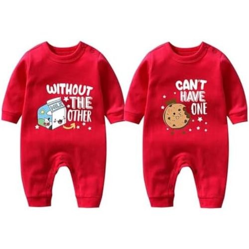 Baby Twins Bodysuits Milk Cookies Matching Rompers Cotton Long Sleeve Newborn Jumpsuit Funny Twin Outfit 0-12M