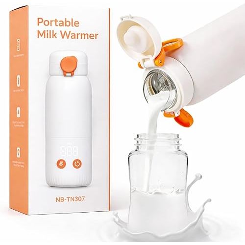 Portable Bottle Warmer for Travel, 2-Minute Fast Heating 4-Level Precise Temperature Control 12oz Large Capacity Baby Milk Warmer On-the-Go for Breastmilk & Formula Long Battery Life for Night Feeding