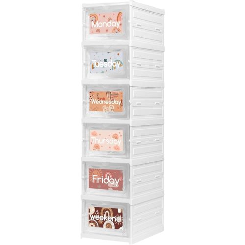 6 Shelf Daily Weekly Clothes Organizer for Kids Foldable Weekly Hanging Closet Organizer with Door Plastic Closet Storage for Boys and Girls Monday Through Friday Essential Stuff