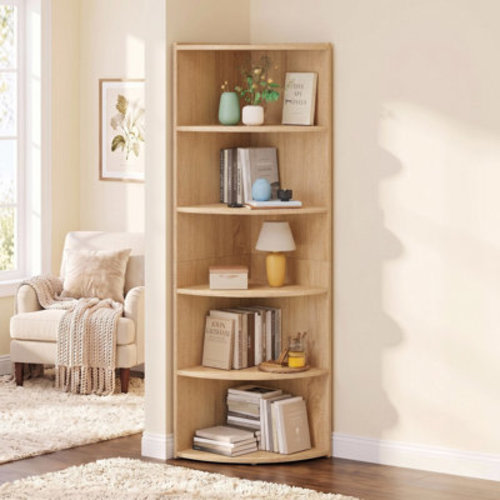 Ebern Designs Finkel 66.9" H x 17.2" W Fan-Shaped 6-Tier Corner Bookcase, Wooden Opening Bookshelf & Reviews | Wayfair