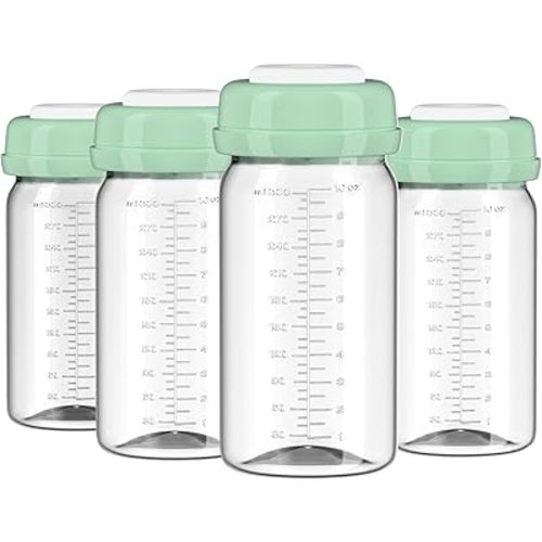 4pcs Breast Milk Storage Bottles 10oz/300ml Compatible with Spectra S1 S2 9 Plus,Motif Luna/Ameda MYA/Bellababy Pumps, Wide-Neck Collection Bottle Container for Momcozy 22oz Portable Cooler