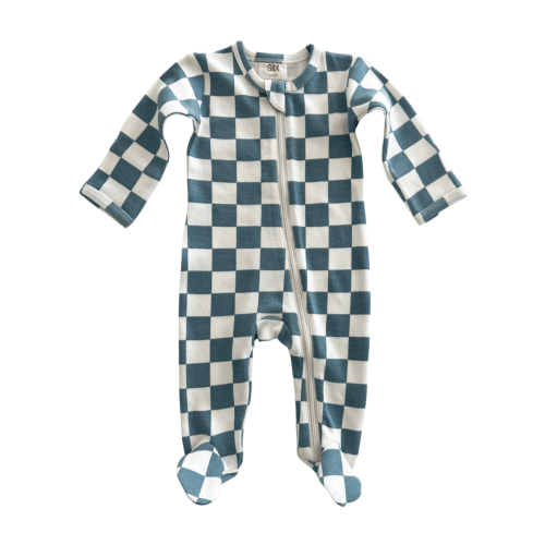Blueberry Muffin Checkerboard / Organic Zip Footie