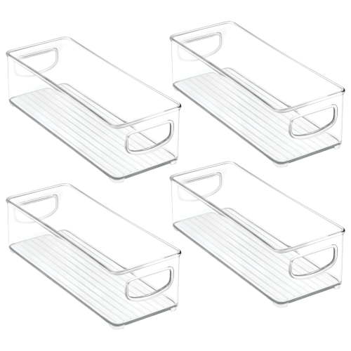 4pcs Small Plastic Storage Container Bins with Handles for Organization in Filing Cabinet, Closet Shelf, or Desk Drawers, Organizer for Notes, Pens, Pencils