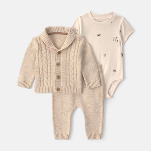 Baby Boy 3-Piece Cotton Sweater Layering Set - Cream | Carter’s Oshkosh Canada