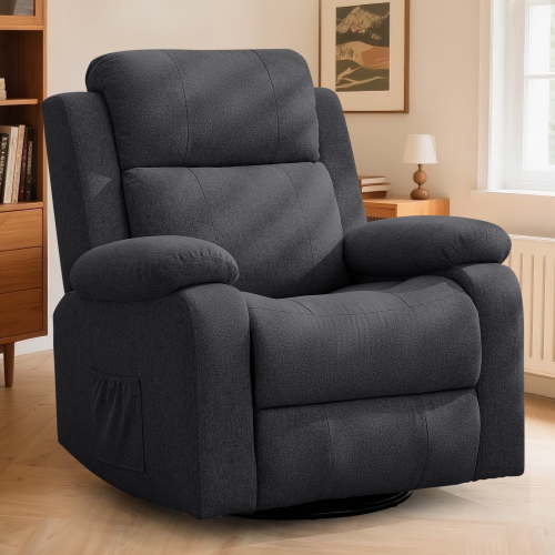 Korser Swivel Rocker Recliner Chair with Massage Linen for Living Room,Black