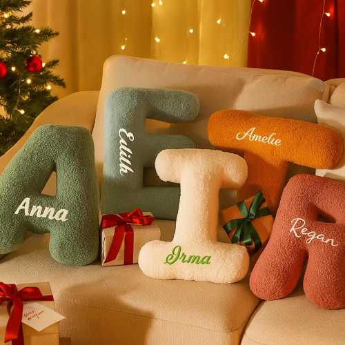 Personalized Letter Pillow, Custom Name Initial Cushion, Cozy Christmas Gift for Kids & Family,