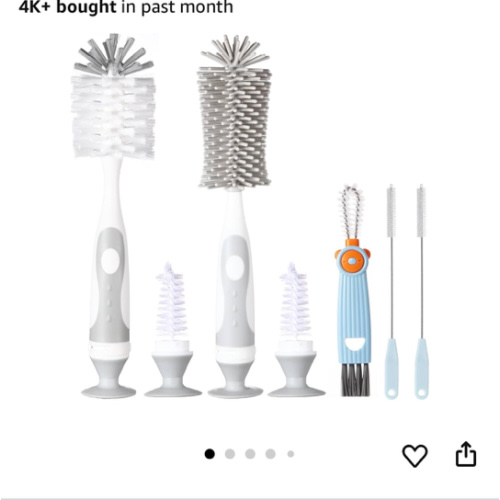 5-in-1 Baby Bottle Cleaner Set, Including Nylon & Silicone Bottle Brush, Cap, Straw & Nipple Brushes, BPA-Free (Grey)