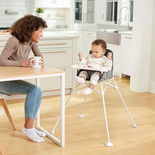 Regalo My High Chair Portable Travel Fold & Go Highchair, Indoor and Outdoor, Bonus Kit, Includes Tray with Cup Holder, Grey