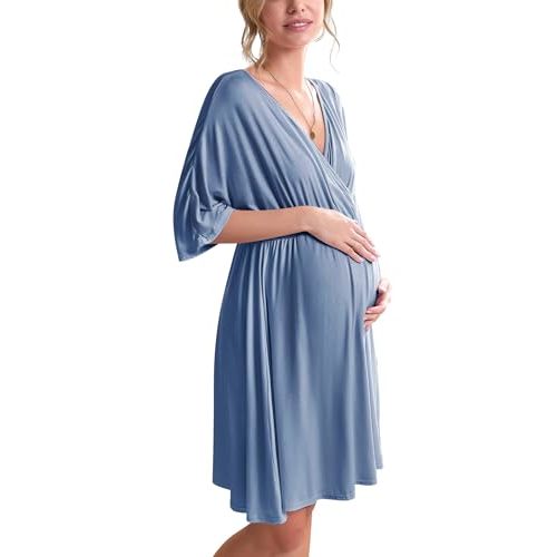 Ekouaer 3 in 1 Labor/Delivery/Hospital Gown Maternity Dress Nursing Nightgown Sleepwear for Breastfeeding