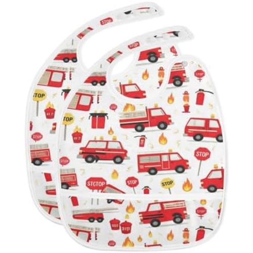 Caikeny Baby Feeding Bibs Checked Infant Drooling Bibs Food Bibs with Pocket for Toddler Girls Boys Set of 2