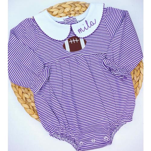 Football Monogrammed Romper: Girls Football Outfit