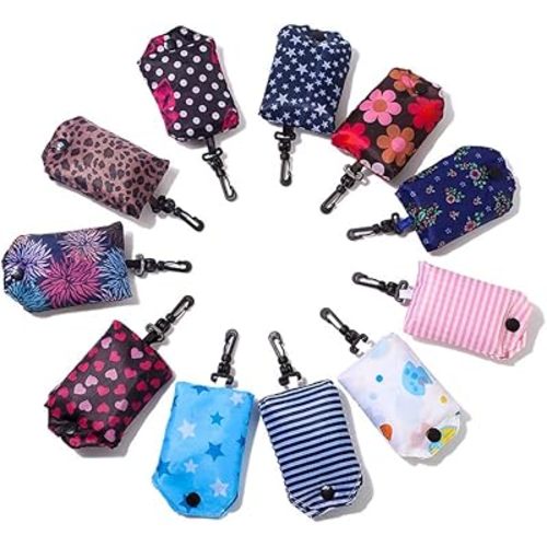 Kaxich Foldable Reusable Grocery Shopping Tote Bags, 6 Pack Eco-friendly Travel Recycle Shopping Bags Folding to fits in Pocket, Waterproof and Machine Washable